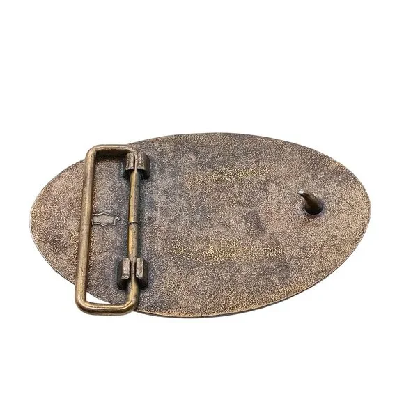 WE Bullitt Mine Vintage Brass Belt Buckle Oval Western Design Rustic Industrial